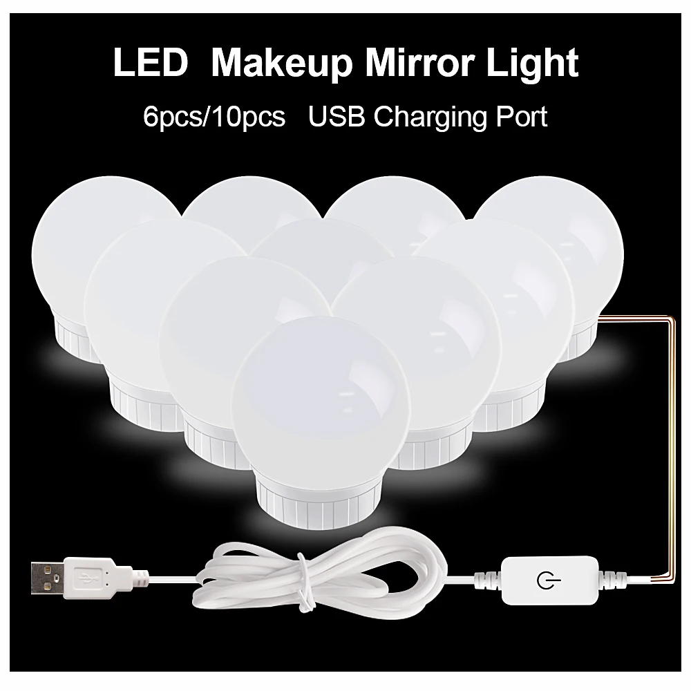 Hollywood Vanity Mirror Lights Dressing Table Makeup Lighting USB Adapter LED Vanity Light with Dimmable Light Bulb for Bathroom