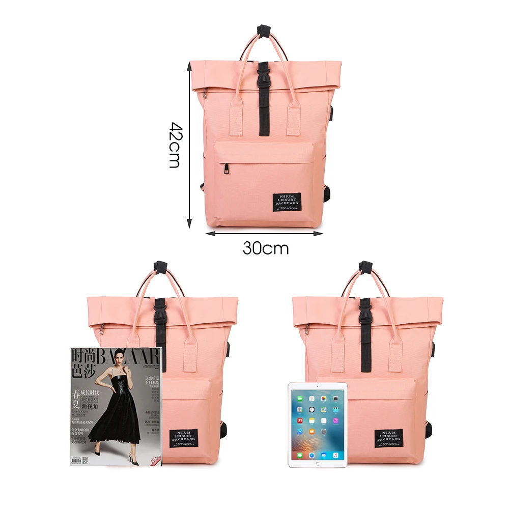 TTOU mujeres externa USB Mochila de lona Mochila Escolar portátil Mochila