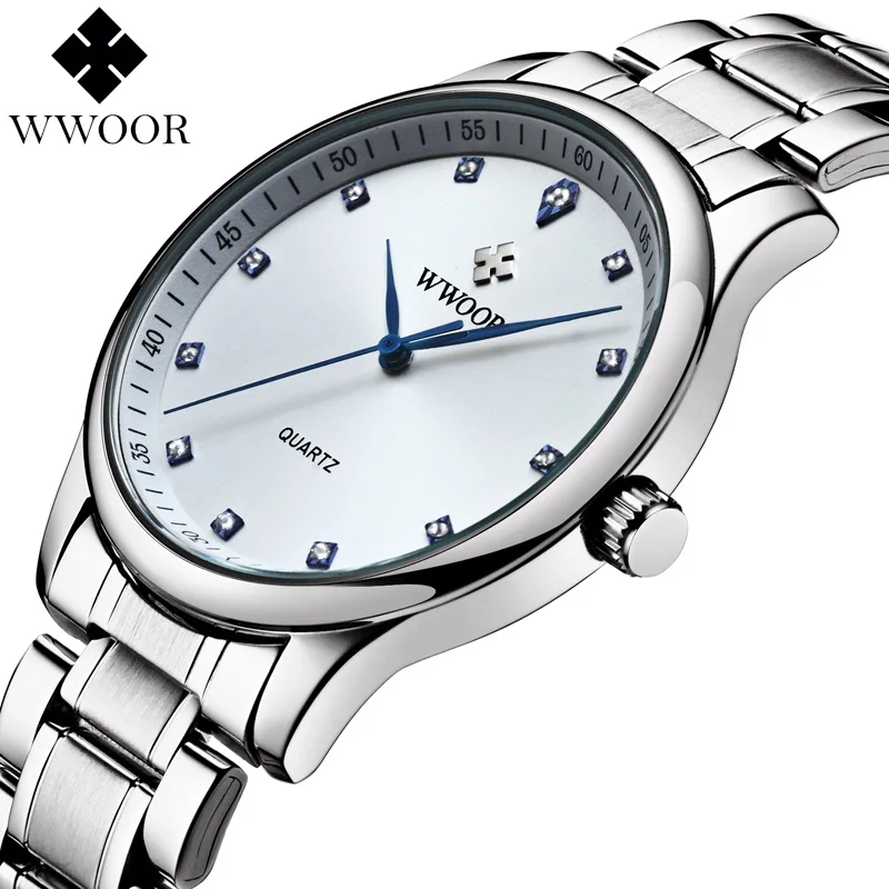 

WWOOR Mens Stainless Steel Watches Casual Wrist Watch with Black Dial, Brand Men Waterproof Rhinestone Watches Men's Watches