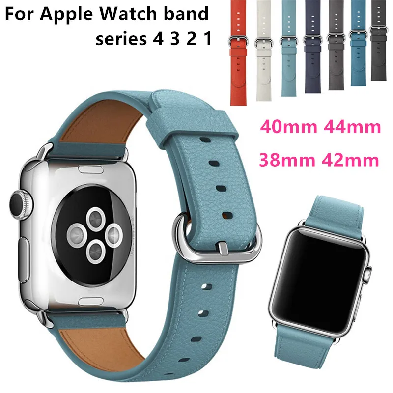 

Genuine Leather strap For Apple Watch band 4 44mm 40mm Metal Buckle bracelet belt For iwatch series 3 2 1 42mm 38mm watchband