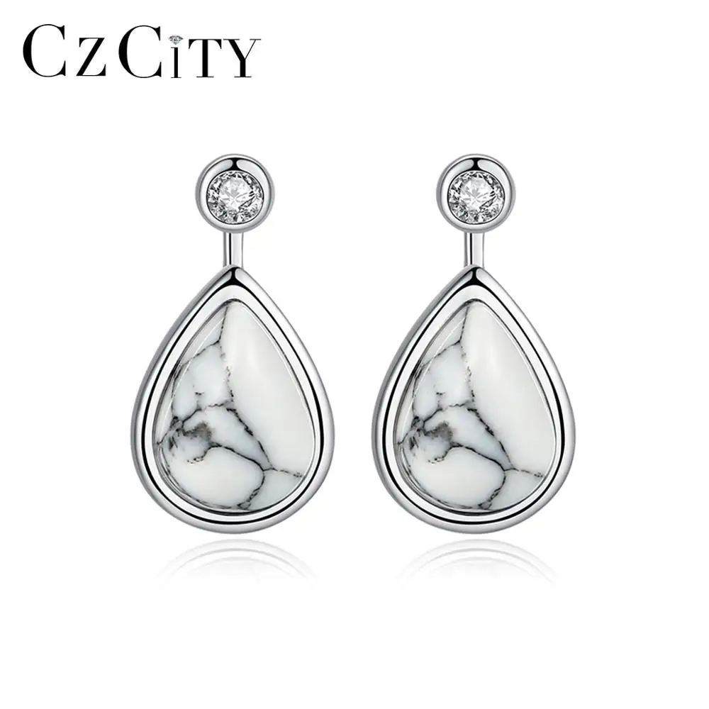 

CZCITY Turquoise Drop Earrings for Women Anniversary Fine Jewelry Real 925 Sterling Silver Water Drop Pendientes Femme SE0248