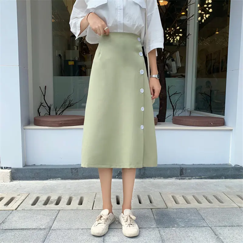 

Hzirip French Chic Fork Vintage 2019 Summer Slender High Waist Sexy Office Lady Mid-Calf Solid Split Casual Plus Size Skirts