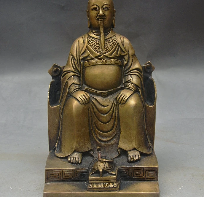 

8" China Folk Bronze Snake Xuanwu Old God On Taiji Eight Diagrams Chair Statue