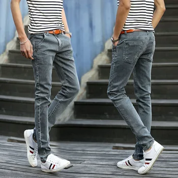 

2019 New Men's jeans Men's Summer youth Korean version of the Self-cultivation waist trousers tide Stretch Feet pants Size 27-38