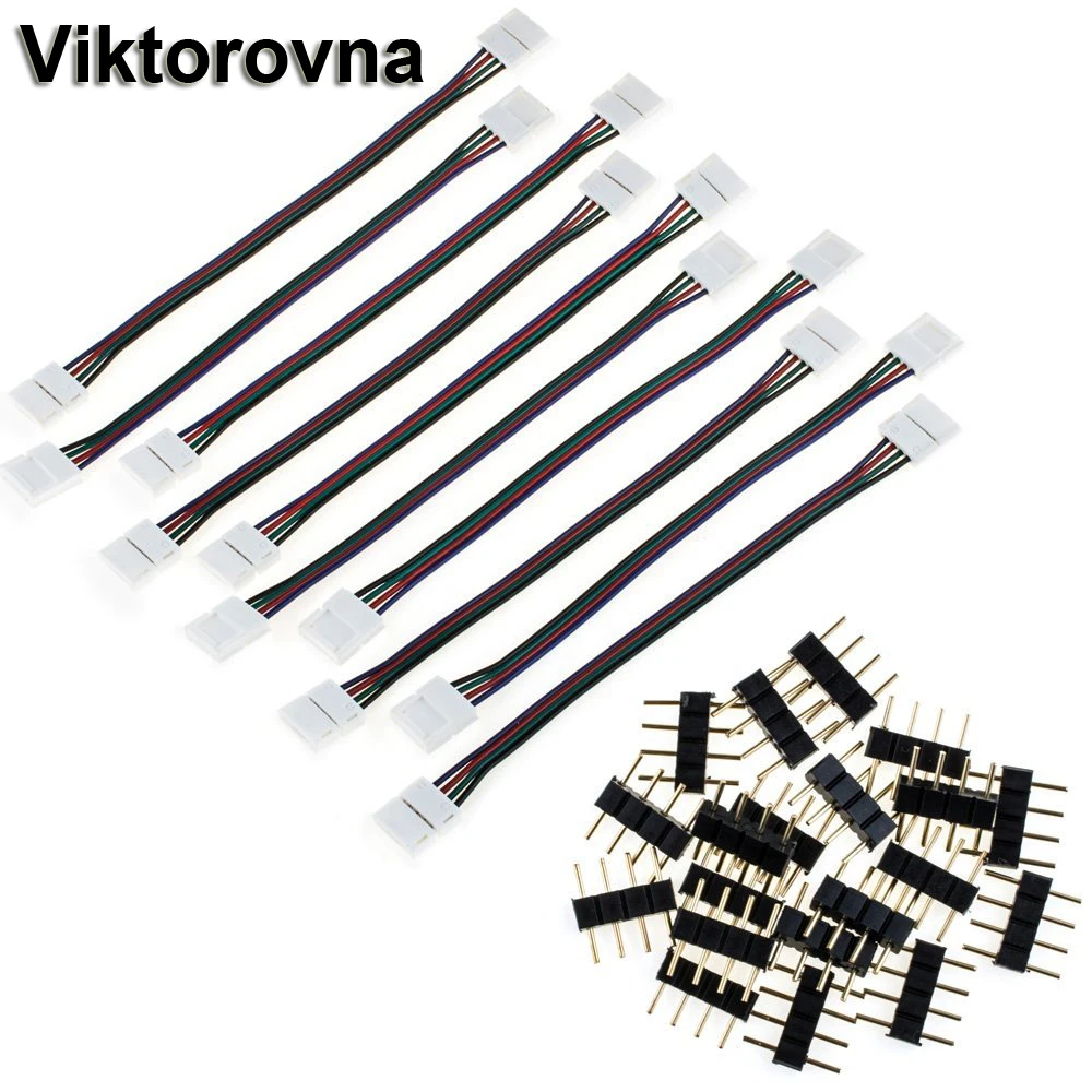 

10PCS LED RGB Strip Light Connector 4 pin 10 mm Strip to Strip Jumper + 4 pin Male Connector for 3528 5050 SMD RGB Led Strip