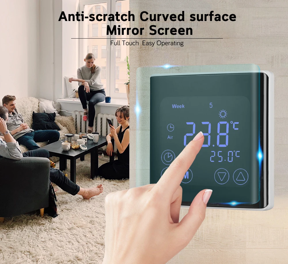 Floureon Еженедельный программируемый термостат для подогрева полов 220V 16A с сенсорным ЖК-экраном комнатный термостат регулятор