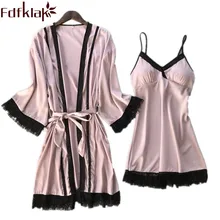 Fdfklak весна лето сексуальный Неглиже комплект белья Femme сексуальный два кружева набор ночных рубашек ночная рубашка и халат Q1100