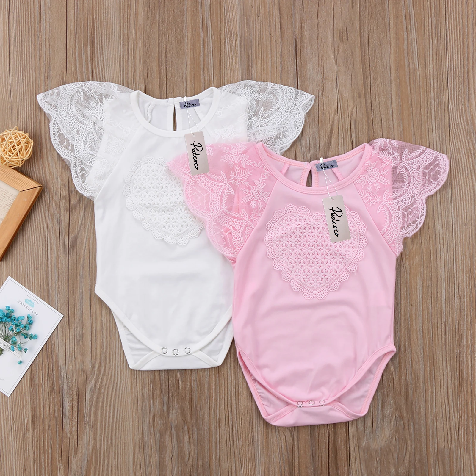 Pudcoco Newborn Baby Girls Lace Butterfly Rompers Jumpsuit Playsuit One
