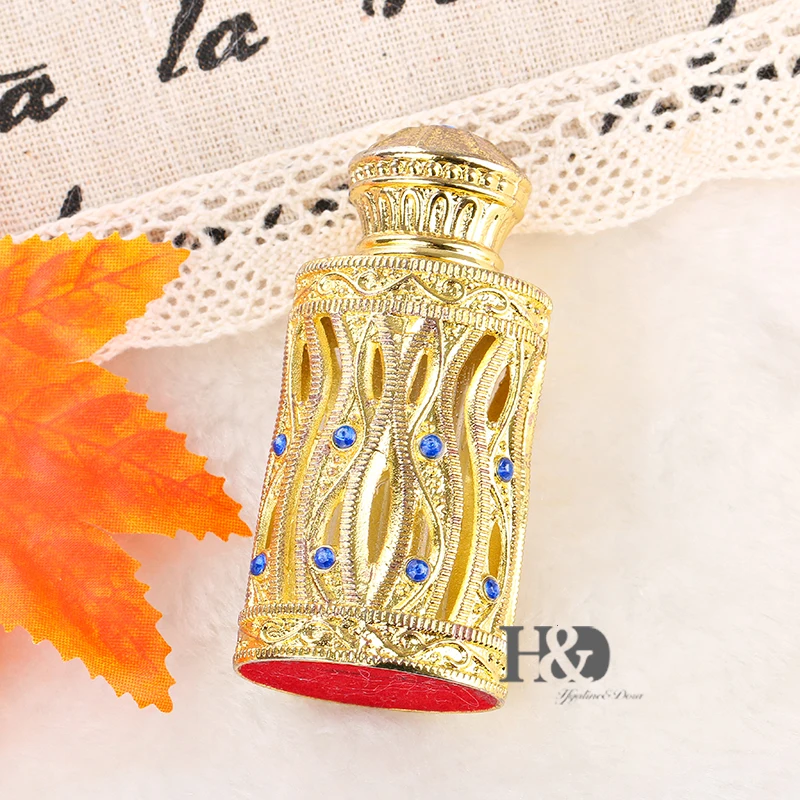 H& D 5 мл Состаренный золотой флакон для духов в арабском стиле бутылка для эфирного масла стеклянная бутылка в стиле ретро с полым дизайном свадебное украшение подарок