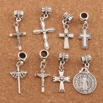 

8styles Saint Benedict Medal Crucifix Cross Clasp European Lobster Trigger Clip On Charm Beads 160pcs zinc alloy BM50