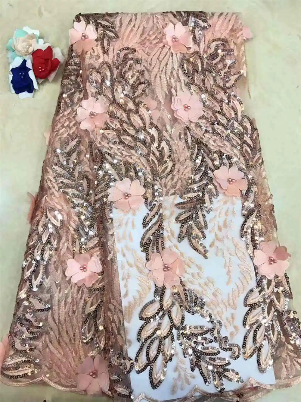 

Only cost sales 20pieces 2019Latest African 3DApplique French net lace with stones fabric for Ghanaian Party long Dresses NX356n