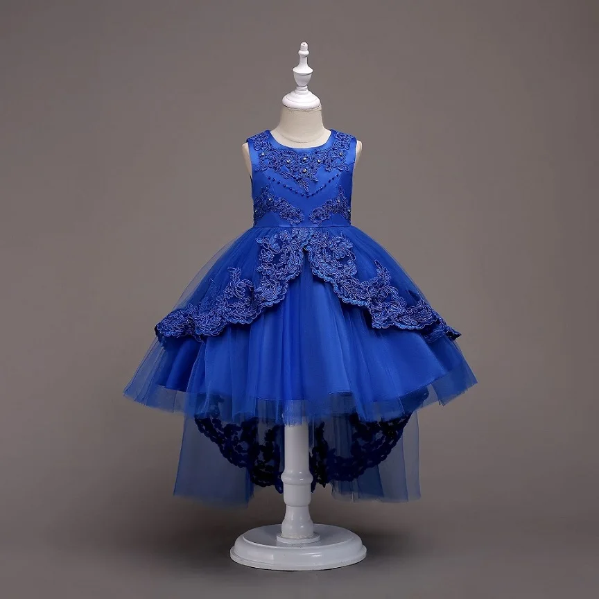 Платья для девочек, летнее платье, асимметричное многослойное свадебное платье с цветочным узором для девочек, детские платья белого и синего цвета для девочек, vestidos meninas Bodas - Цвет: Navy C