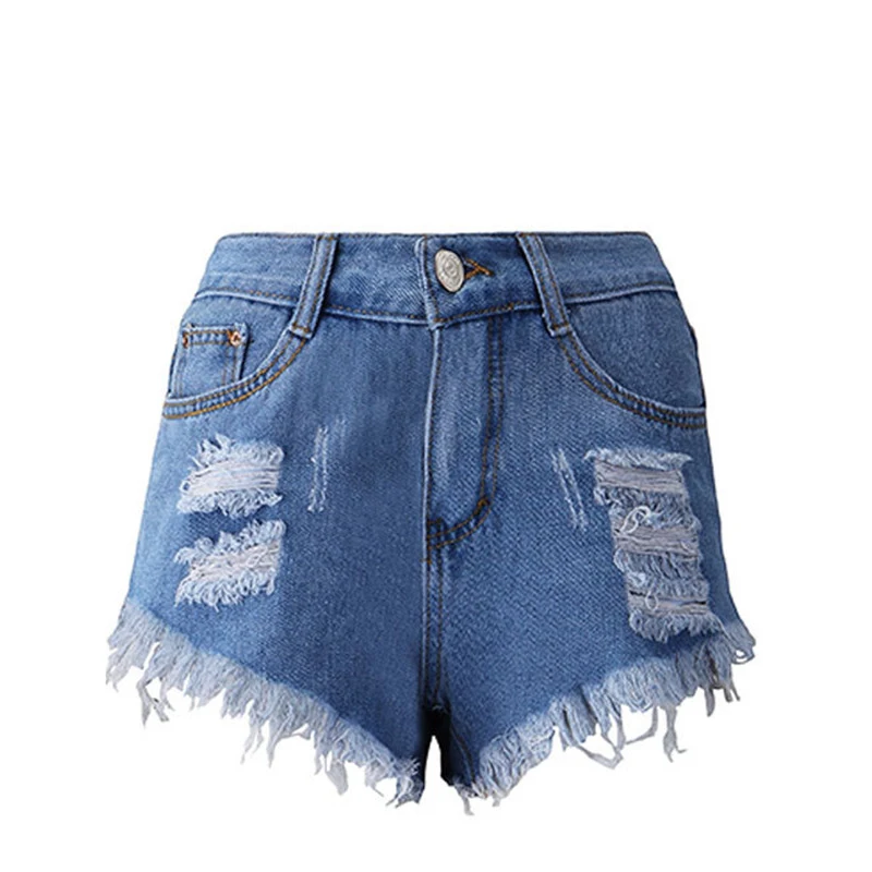

2019 new women fashion sexy hole irregular cat must fringed side denim high waist shorts female c1287