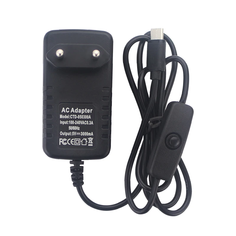 Universal USB Type C Power Adapter with ON/OFF Switch - 5V 3A, Multi-Plug Compatibility