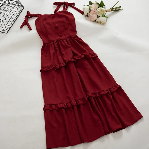 Neploe милое платье с бантом для женщин Лето без бретелек однобортное Vestidos модное Fuguns дамские платья 44536 - Цвет: Burgundy