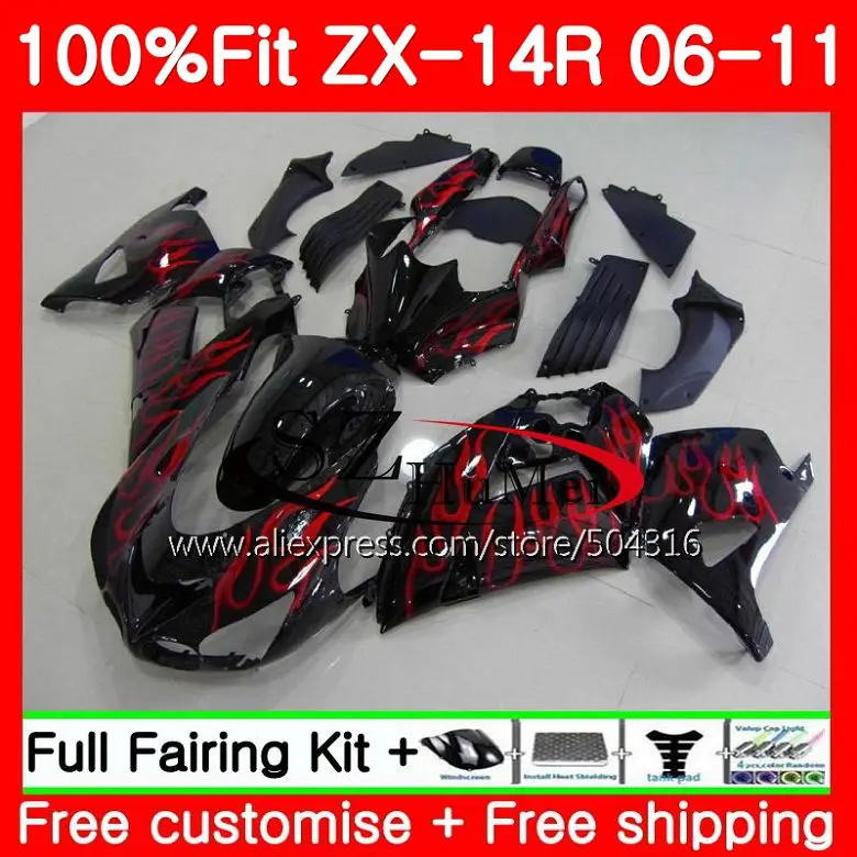 

Body For KAWASAKI NINJA ZX 14R ZX14R 06 07 08 09 10 11 23SH20 Red flames ZZR1400 ZX-14R 2006 2007 2008 2009 2010 2011 Fairings
