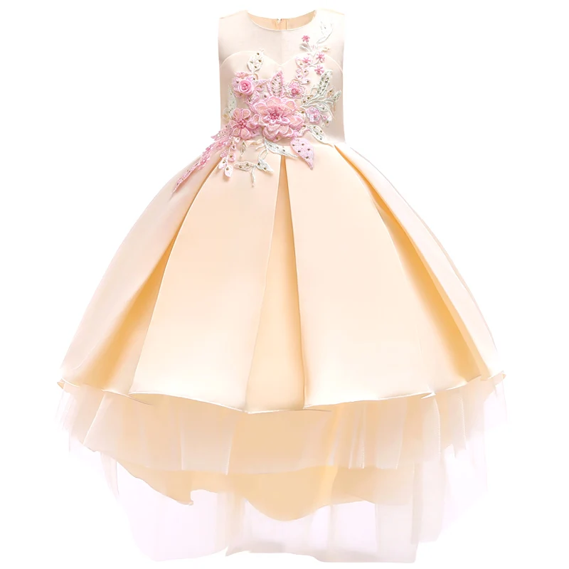 Новые вечерние бальные Платья с цветочным принтом для маленьких девочек, кружевное детское рождественское платье для принцессы на день рождения, одежда для детей 2-10 лет - Цвет: Champagne