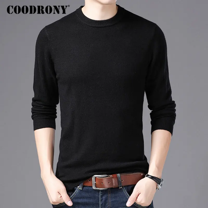 Бренд COODRONY, мужской свитер с круглым вырезом, для осени и зимы, чистая мериносовая шерсть, свитера, мягкий теплый кашемировый пуловер для мужчин 93001 - Цвет: Черный