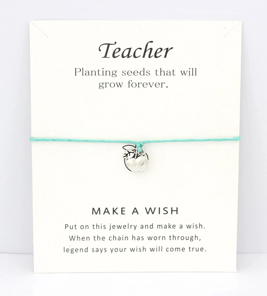

Teacher Teach Apple Graduation Turtles Tortoise Animal Antique Silver Charm Card Bracelets Card Women Men Jewelry Custom Colors