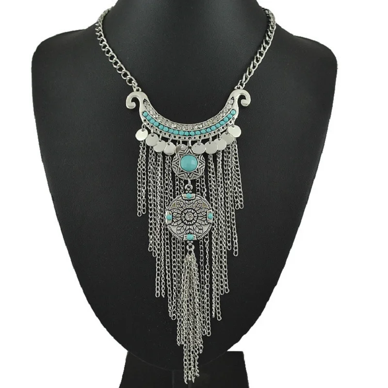 

Naomy&ZP Brand 2017 Fashion Bohemian Vintage Necklace Antique Jewelry Long Tassel Necklace Maxi Statement Necklace For Women