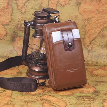 

Men Mobile Phone Bag Genuine Leather Man Waist Bags Travel Hip Pack Multi Function Wallet Phone Hook Package Messenger Bag L-155