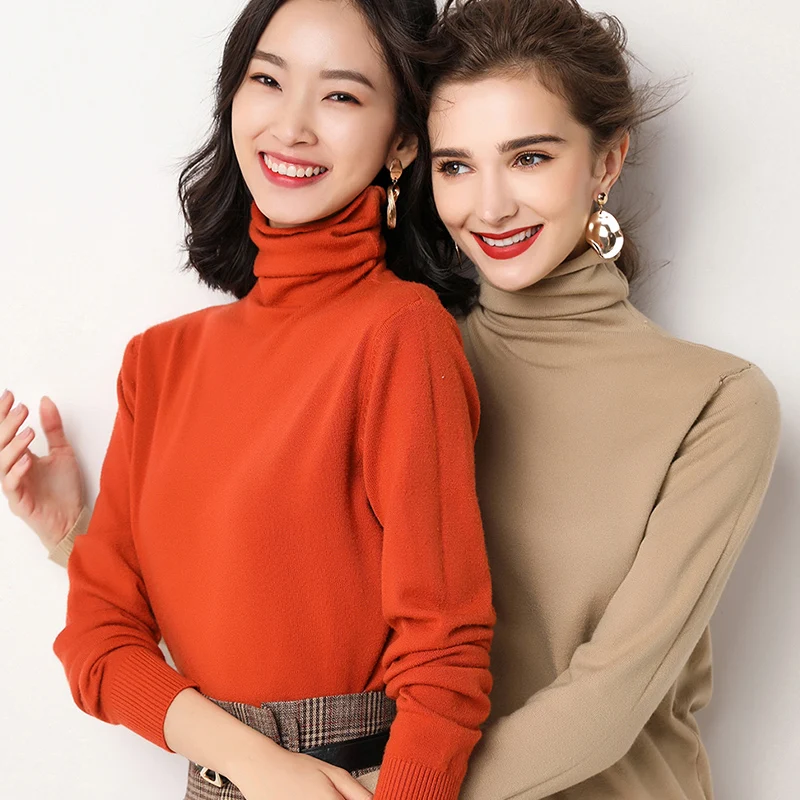 2019 Autumn Winter Cashmere Sweater Female Pullover High Collar Turtleneck Women Solid Color Lady Basic Soft Sweaters | Женская одежда