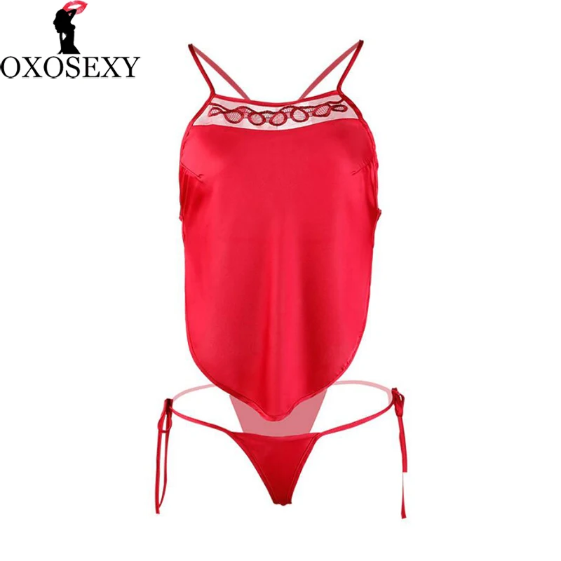 Сексуальное нижнее белье черного и красного цвета атласное Бандажное babydoll