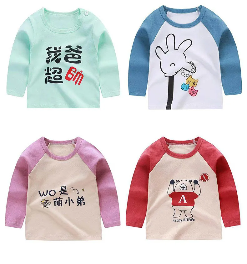 Autumn Boys Shirts Cotton Children T-shirts Colored Tops for Girls Full Sleeve Kids Blouse Toddler Tees Baby Clothing