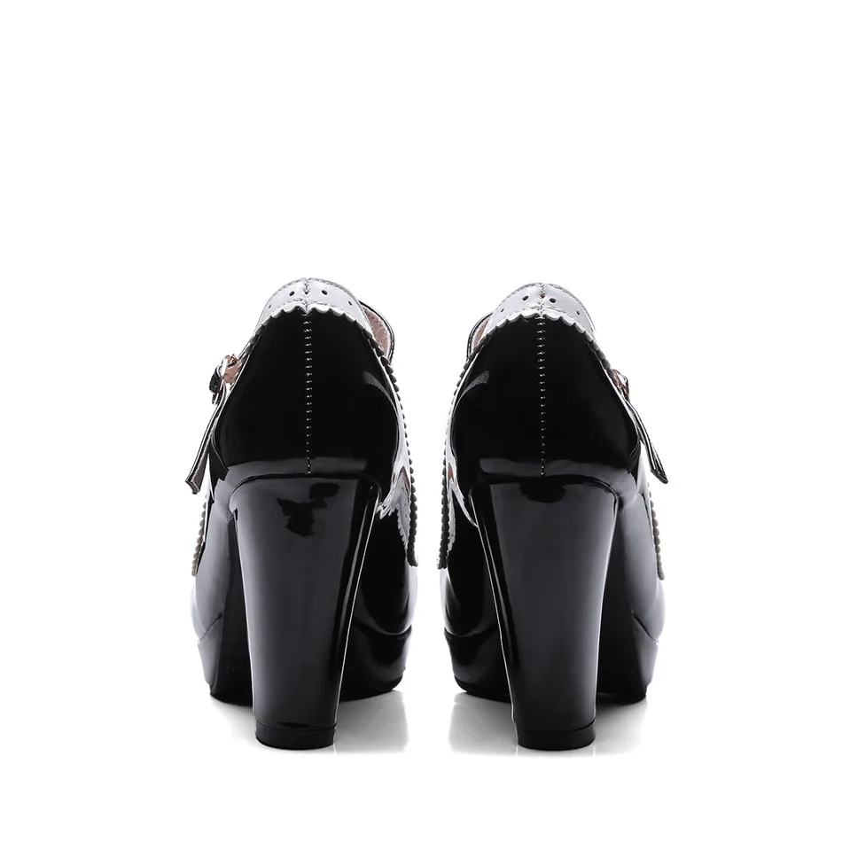 Odetina/ г.; модные женские туфли-лодочки из лакированной кожи с ремешком и пряжкой; милые туфли мэри джейн на платформе с бантом; туфли на высоком квадратном каблуке; большой размер 43