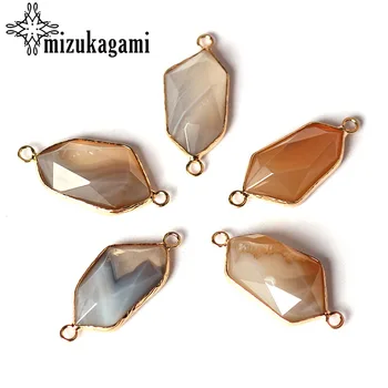 

17*35mm 1pcs/lot Natural Stone Charms Pendant Geometric Polygon Natural Color Double Hole Connector For DIY Jewelry Accessories