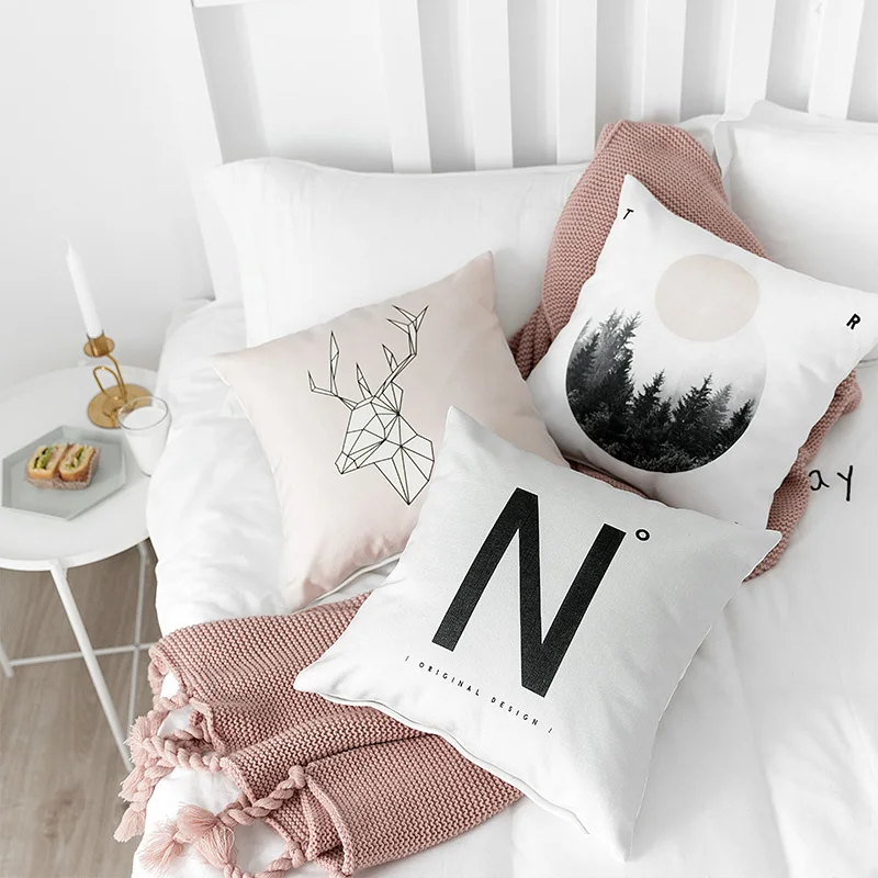 

Nordic Style Home Decorative Cushion Cover Deer Letter Mountain Pink Cushions Case Pillow Case Home Decor 45x45cm