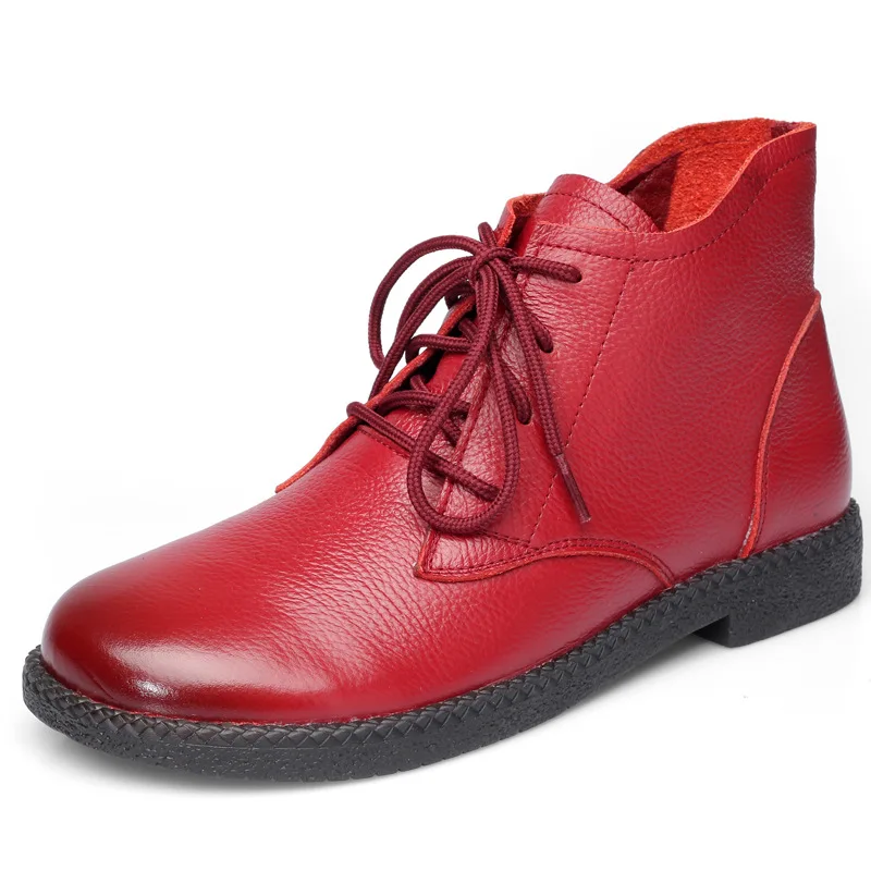 

CHAISHOU New Lace-Up genuine leather snow boots casual ankle boots for women Round Toe non-slip flat Martin boots platform boots