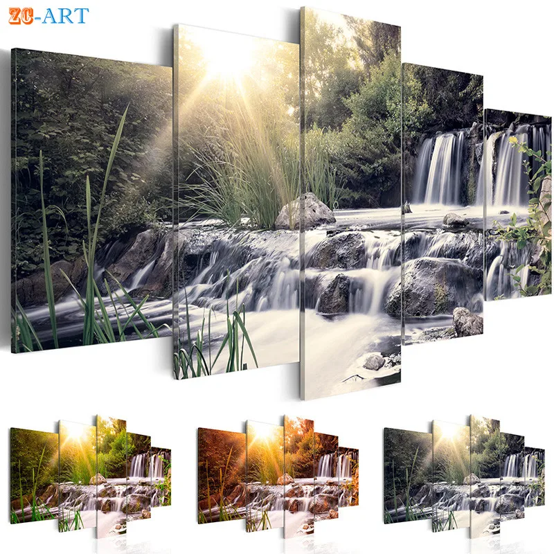 

Waterfull Prints Landscape Nature Poster Canvas Painting Canvas Art 5 Pane Large Wall Art Wall Pictures for Living Room Decor