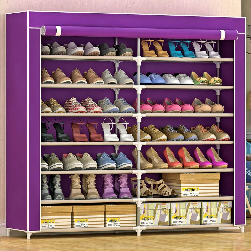 Нетканой ткани, по очень выгодной цене! современный шкаф для обуви с двойные ряды 7-Слои в собранном виде обувь стеллаж для хранения больших Ёмкость Экономия пространства для обуви - Цвет: Фиолетовый