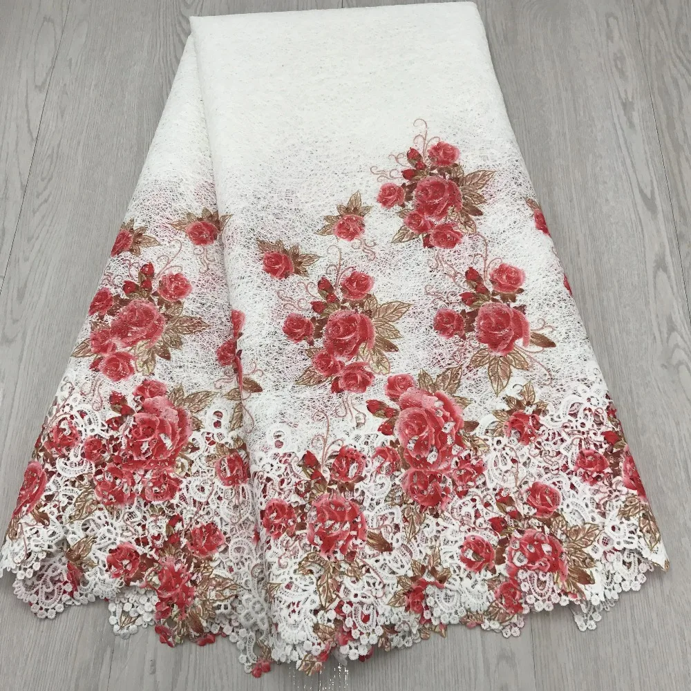 

Women Embroidery African Cord Lace Nigerian Guipure Lace Fabrics High Quality Yellow 5 Yards Embroidered Lace