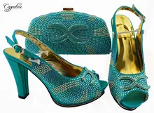 Most fashion teal high heel sandal shoes and handbag set with rhinestones JZS-03 heel height 11cm