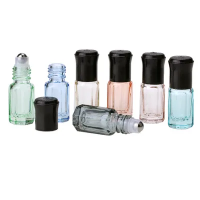 50pcs/lot 3ml Empty Mini Glass roll on bottles for essential oils Refillable perfume bottle deodorant containers with black lid