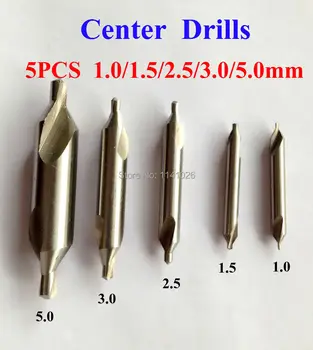 

New 5pcs HSS Silver Tone 60 degree Combined Center Drills Countersinks Bit Set ,1mm,1.5mm, 2.5mm ,3mm ,5mm