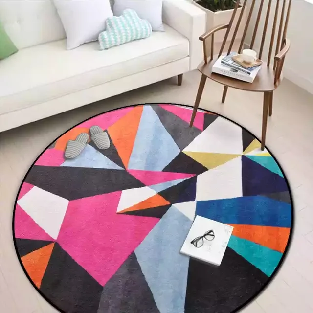 Round Spliced Carpets For Bedroom Soft Flannel Living Room Area Rug Round Spliced Carpets For Bedroom Soft Flannel Living Room Area Rug Aubusson Geometric Design Europe Colorful