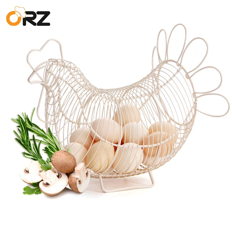 Online Cesta de huevos de diseño de pollo Alambre de Metal blanco codorniz huevo almacenamiento contenedor Vintage granja Cocina Comida cesta de almacenamiento de fruta