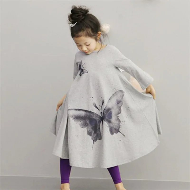 

Hot sale New 2016 Baby Girls Full butterfly print Dress 2t-8 Kids Long Sleeve  Beach Dresses for girls toddler girls clothing