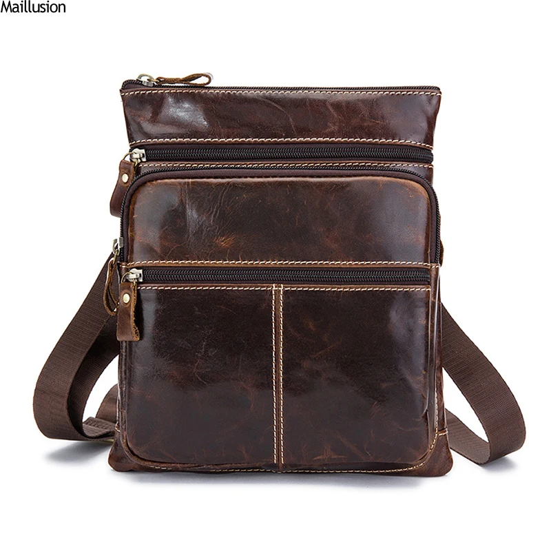 

Maillusion Vintage Messeneger Bag Men Genuine Leather Small Flap Casual Crossbody Bags For Male Handbags Soft Men Shoulder Bag
