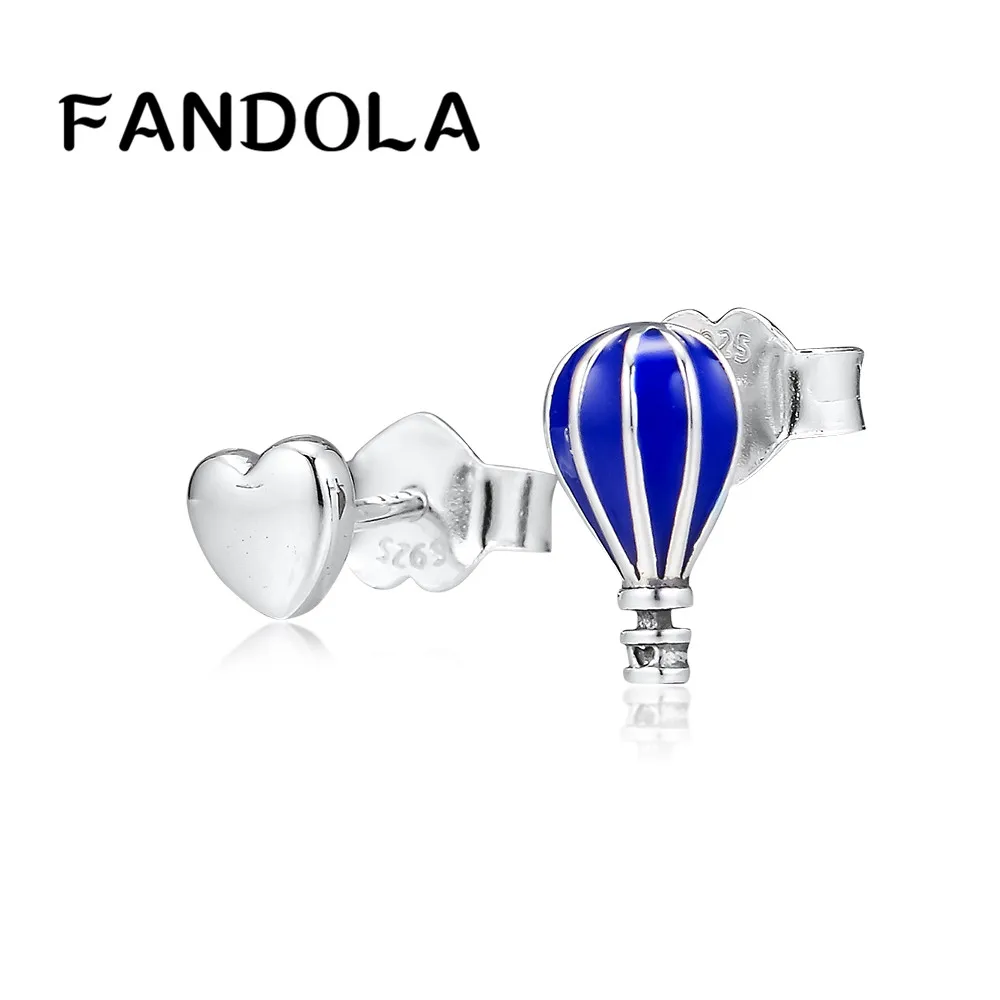 

100% 925 Sterling Silver Hot Air Balloon & Heart Stud Earrings Silver 925 Jewelry Women Earring Studs Fashion Charms Jewelry