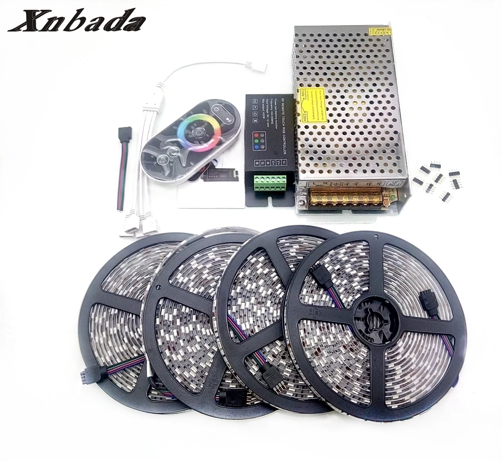 

Xnbada DC12V RGB 5050 Led Strip Ip30/Ip65 Led Flexible Tape+RF RGB Remote Controller+Power Adapter Kit 5M 10M 15M 20M