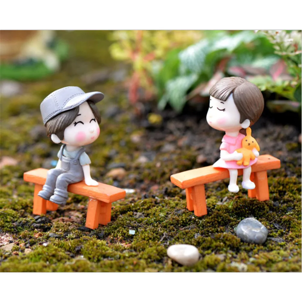 1Set Fairy Garden Sweety Lovers Couple Chair Figurines Miniatures Gnome