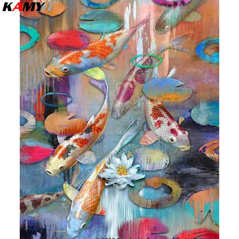 

Full Square/Round Drill 5D DIY Diamond Colored koi 3D Embroidery Cross Stitch Mosaic Decor HYY