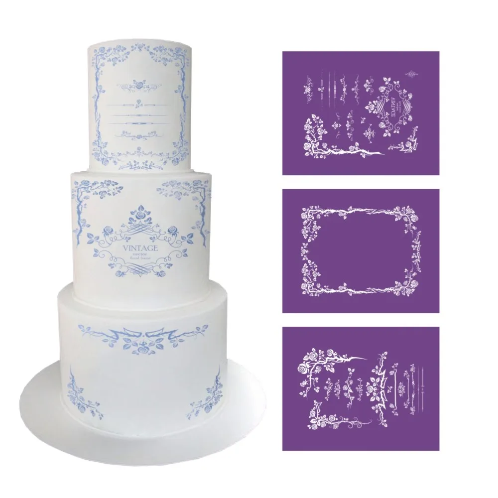 Flowers Frame Design Mesh Stencil Fabric Cake Stencil Fondant Cake Mold