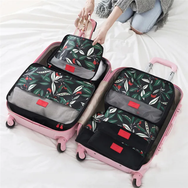 6pcs Set Fl Pattern Travel Storage Bag Luggage Divider 6pcs Set Fl Pattern Travel Storage Bag Luggage Divider Container Suitcase Organizer Clothes
