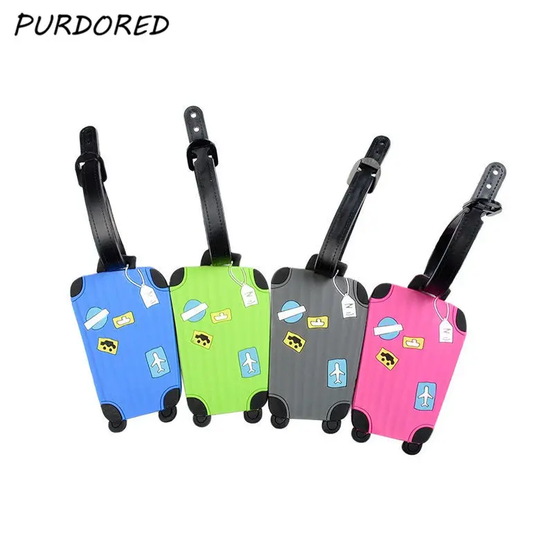 

PURDORED 1 pc Suitcase Shape Luggage Tag Silica Gel Baggage Boarding Label ID Tag Holder Travel Accessories Dropshipping