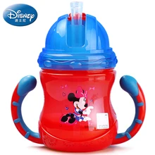 Disney Baby Bottle with handle Sippy Cup Baby Cartoon mickey minnie small kettle with straw for children training drinkware